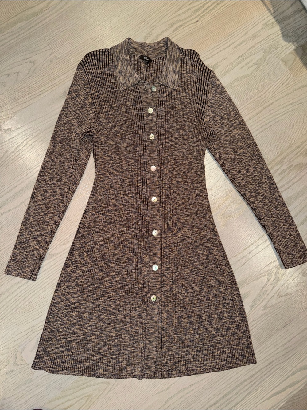 Rails Brown Marled Long-Sleeve Button-Front Knit Dress